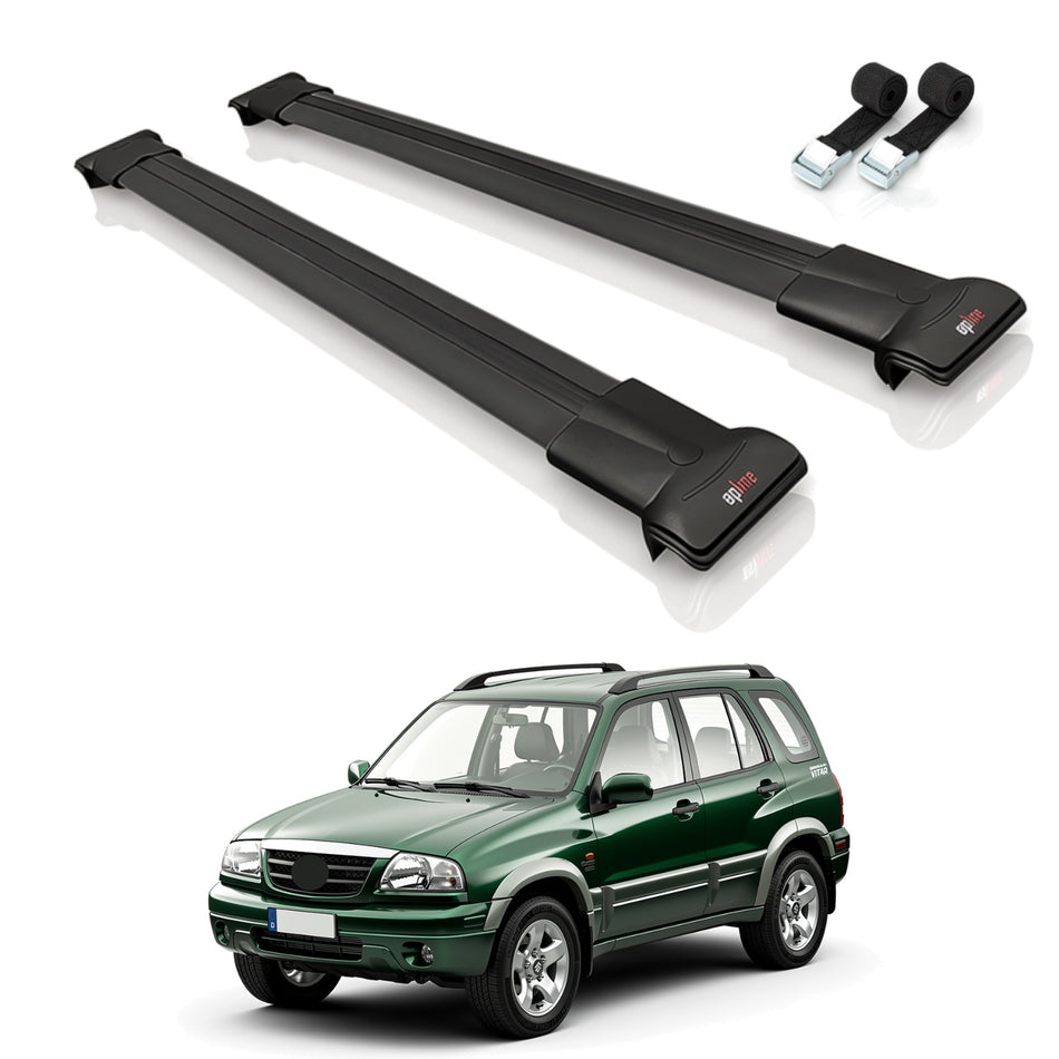 Roof Bars Compatible with Suzuki Grand Vitara (FT) 1998-2005, Black, 2 Bars with Straps