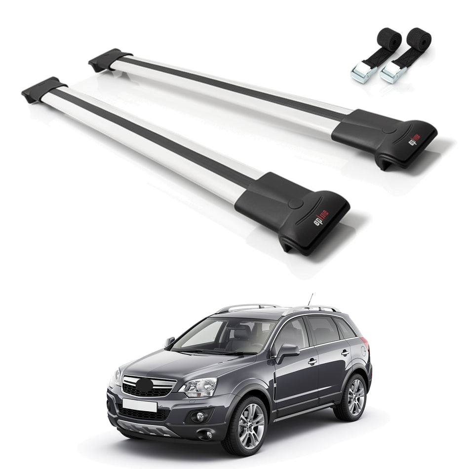 Roof Bars Compatible with Vauxhall Antara 2007-2016, Grey, 2 Bars with Straps