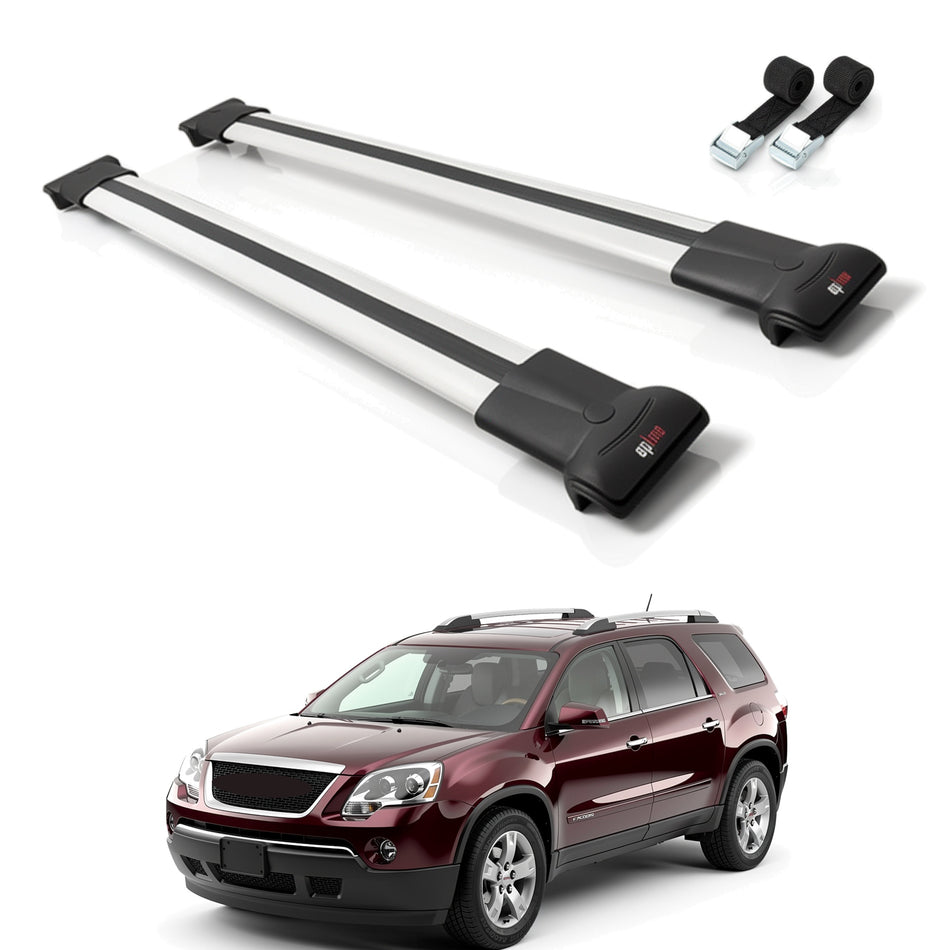 Roof Bars Compatible with GMC Acadia 2007-2017, Grey, 2 Bars with Straps