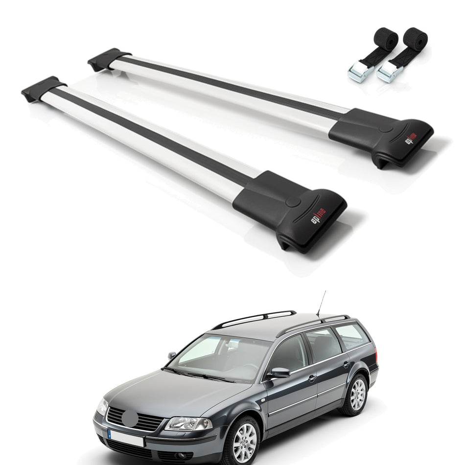 Roof Bars Compatible with VW Passat B5 Variant 1996-2005, Grey, 2 Bars with Straps