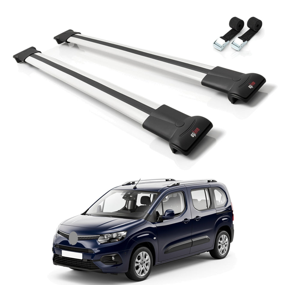 Roof Bars Compatible with Toyota Proace City 2019-2022, Grey, 2 Bars with Straps