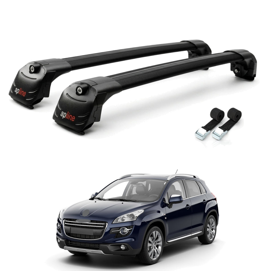 Roof Bars Compatible with Peugeot 4008 2012-2017, Black, 2 Bars with Straps