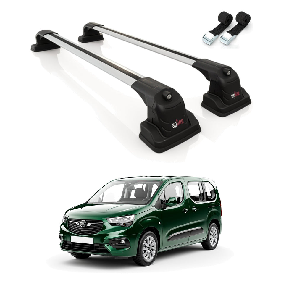 Roof Bars Compatible with Vauxhall Combo Life 2019-2025, Grey, 2 Bars with Straps