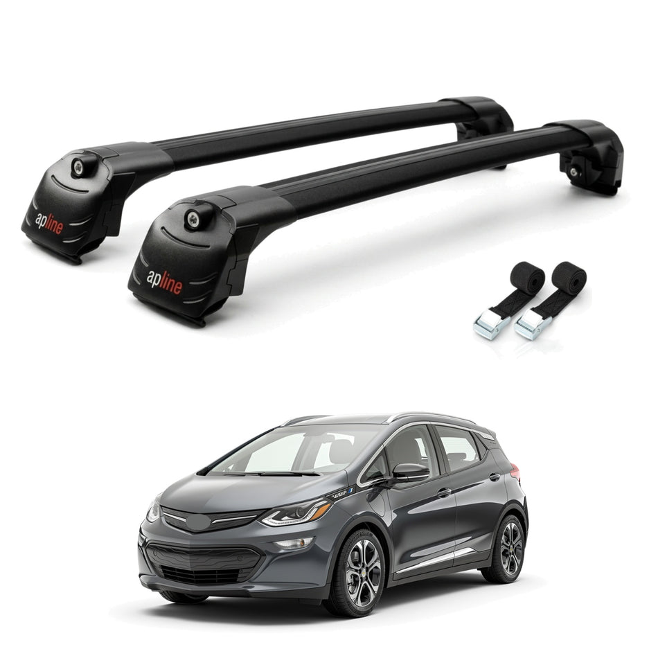Roof Bars Compatible with Opel Ampera E 2017-2021, Black, 2 Bars with Straps