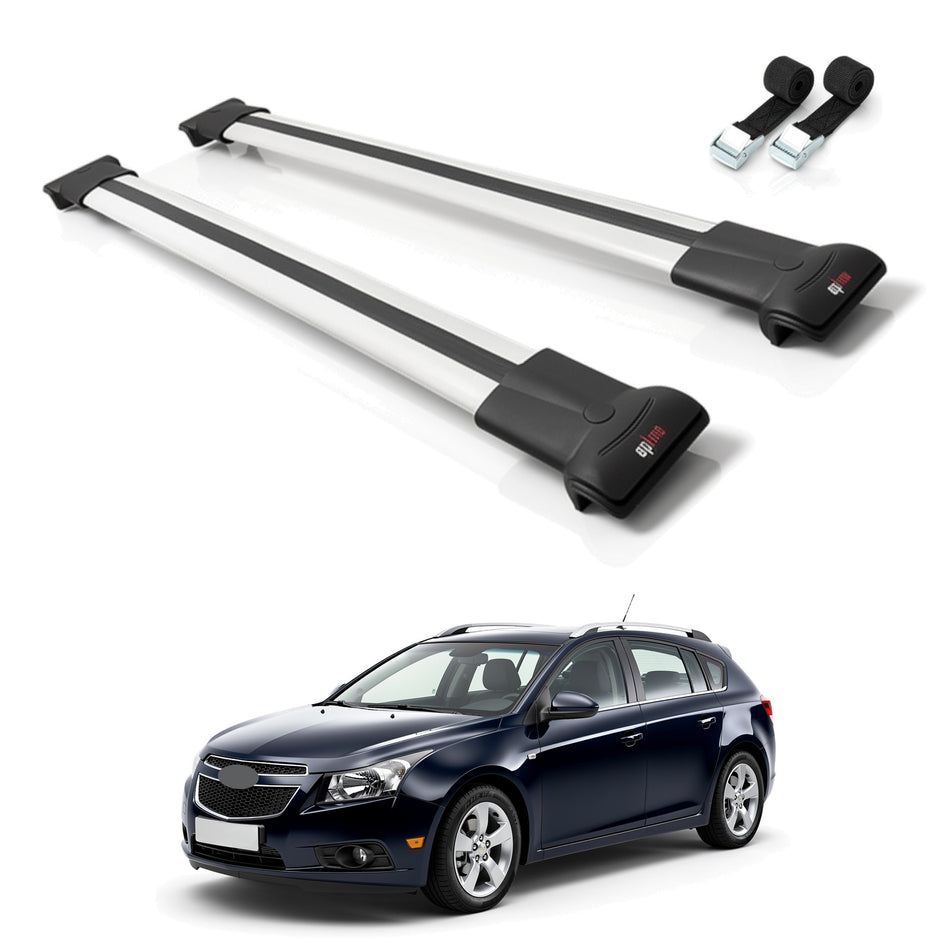 Roof Bars Compatible with Chevrolet Cruze (J300) 2009-2016, Grey, 2 Bars with Straps
