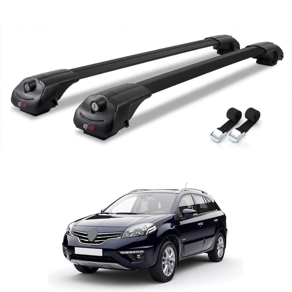 Roof Bars Compatible with Renault Koleos (HY) Post-Facelift 2012-2015, Black, 2 Bars with Straps