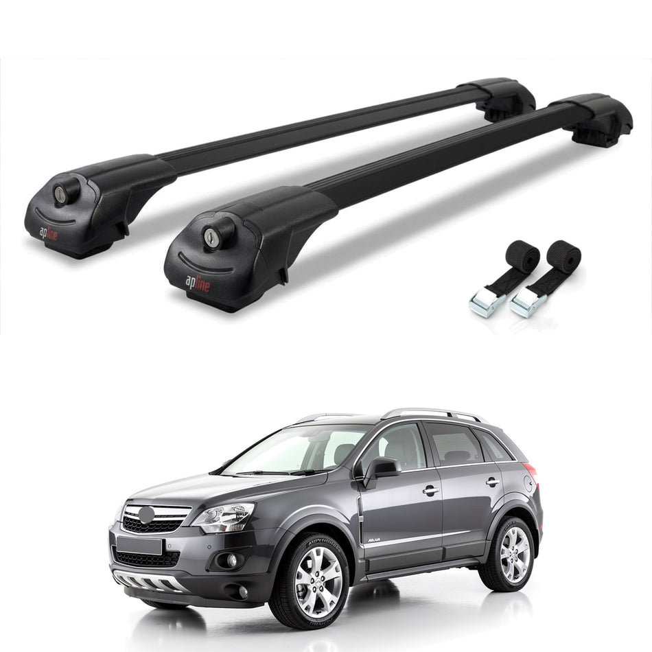 Roof Bars Compatible with Vauxhall Antara 2007-2016, Black, 2 Bars with Straps