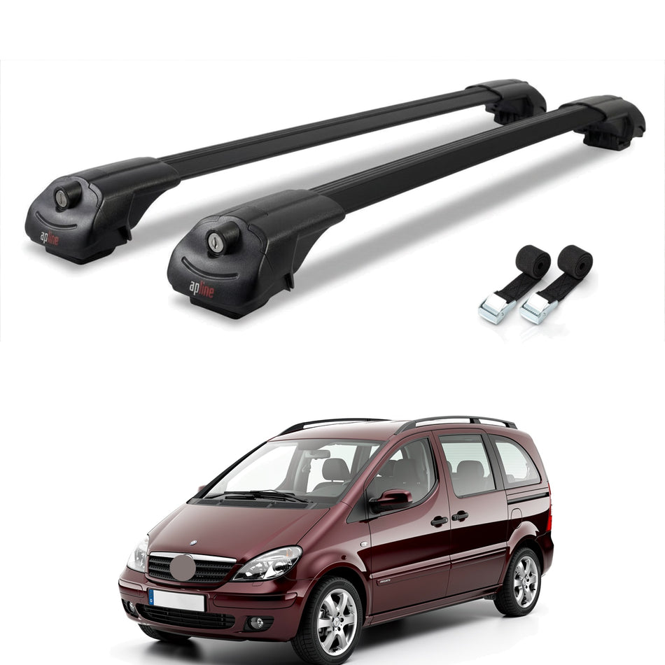 Roof Bars Compatible with Mercedes Vaneo (W414) 2002-2005, Black, 2 Bars with Straps