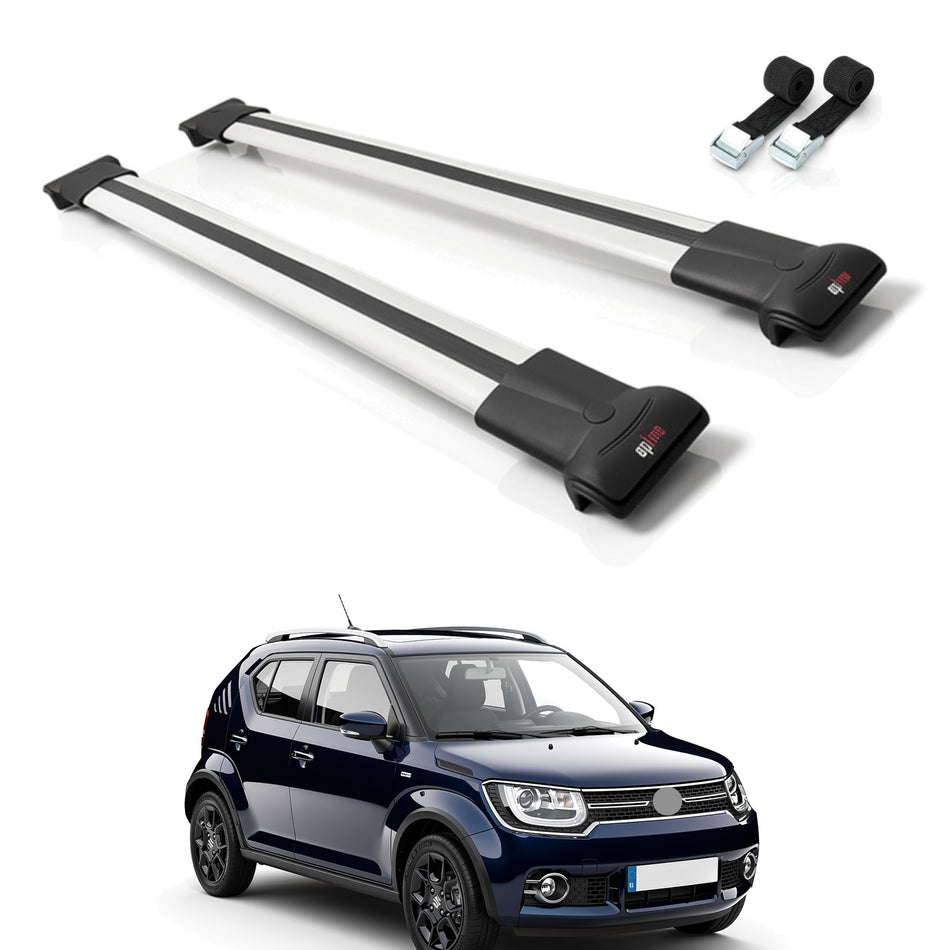 Roof Bars Compatible with Suzuki Ignis 2016-2024, Grey, 2 Bars with Straps