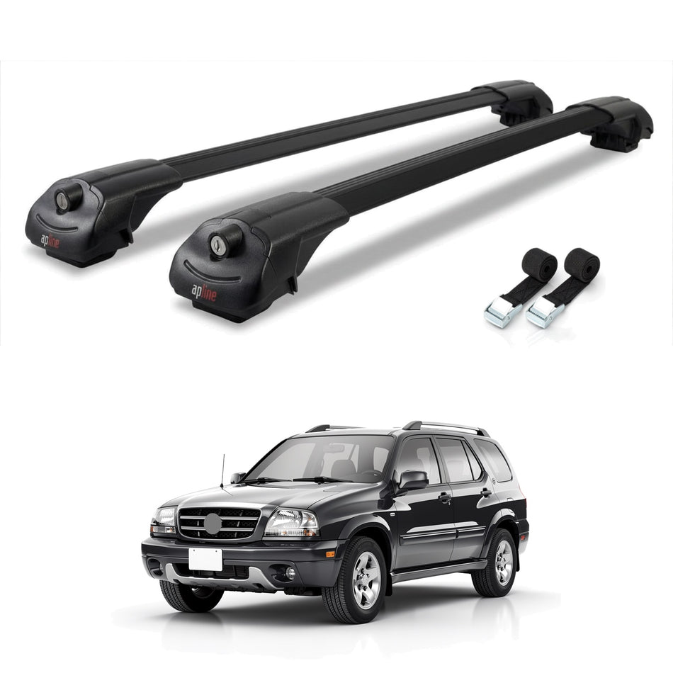 Roof Bars Compatible with Suzuki XL-7 1998-2006, Black, 2 Bars with Straps