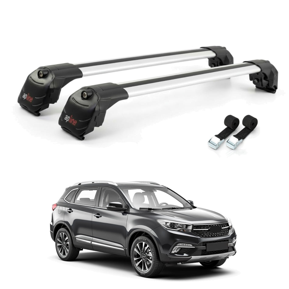 Roof Bars Compatible with Chery Tiggo 5 (T21) 2013-2021, Grey, 2 Bars with Straps