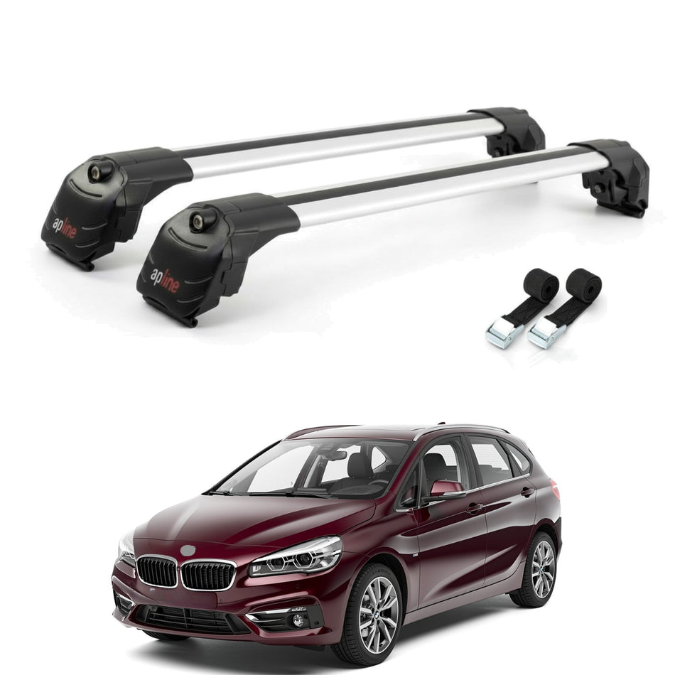 Roof Bars Compatible with BMW 2 Series (F45) Active Tourer 2014-2021, Grey, 2 Bars with Straps