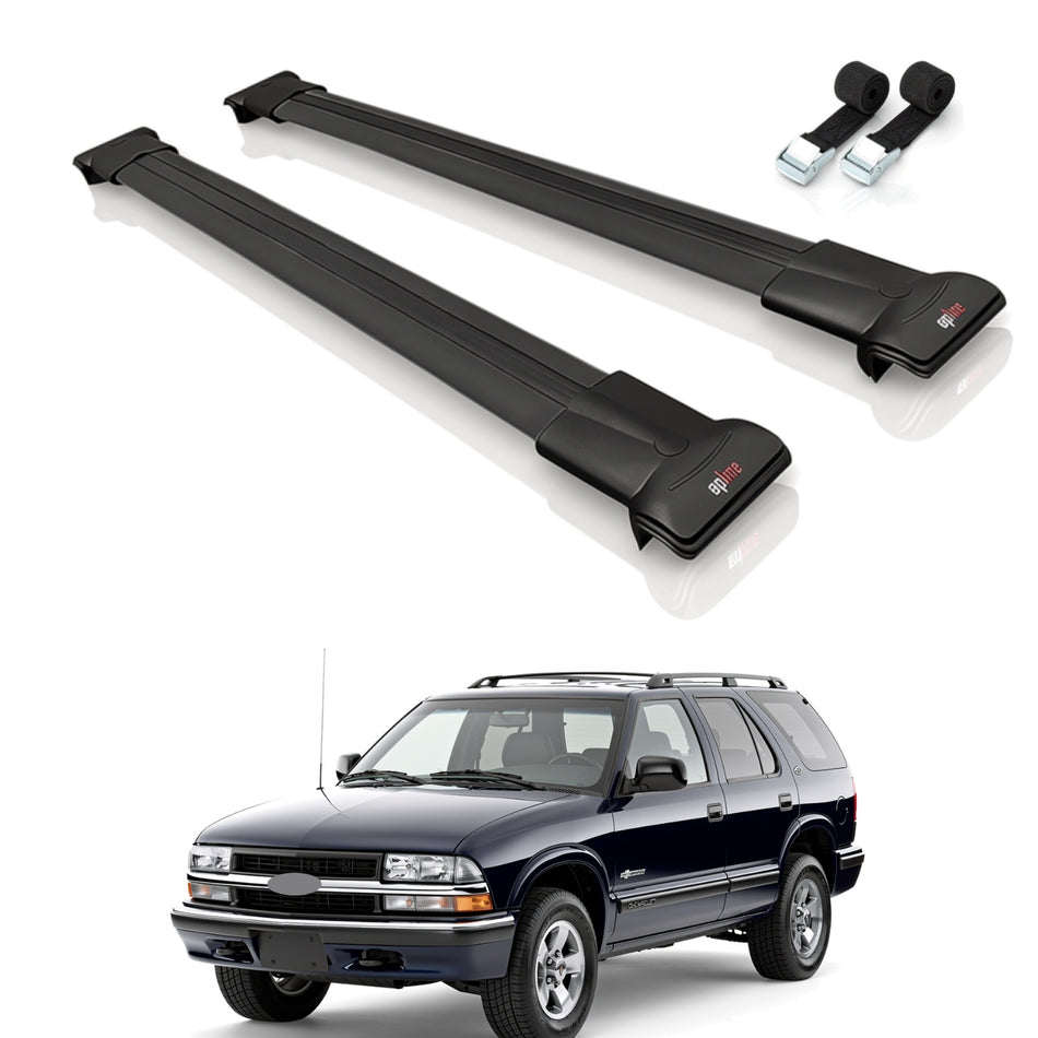 Roof Bars Compatible with Chevrolet Blazer 1995-2005, Black, 2 Bars with Straps