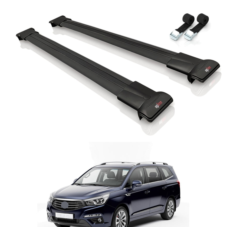 Roof Bars Compatible with Ssangyong Turismo 2012-2019, Black, 2 Bars with Straps