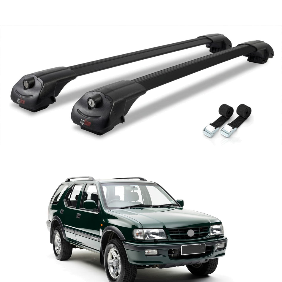 Roof Bars Compatible with Holden Frontera 1992-1998, Black, 2 Bars with Straps