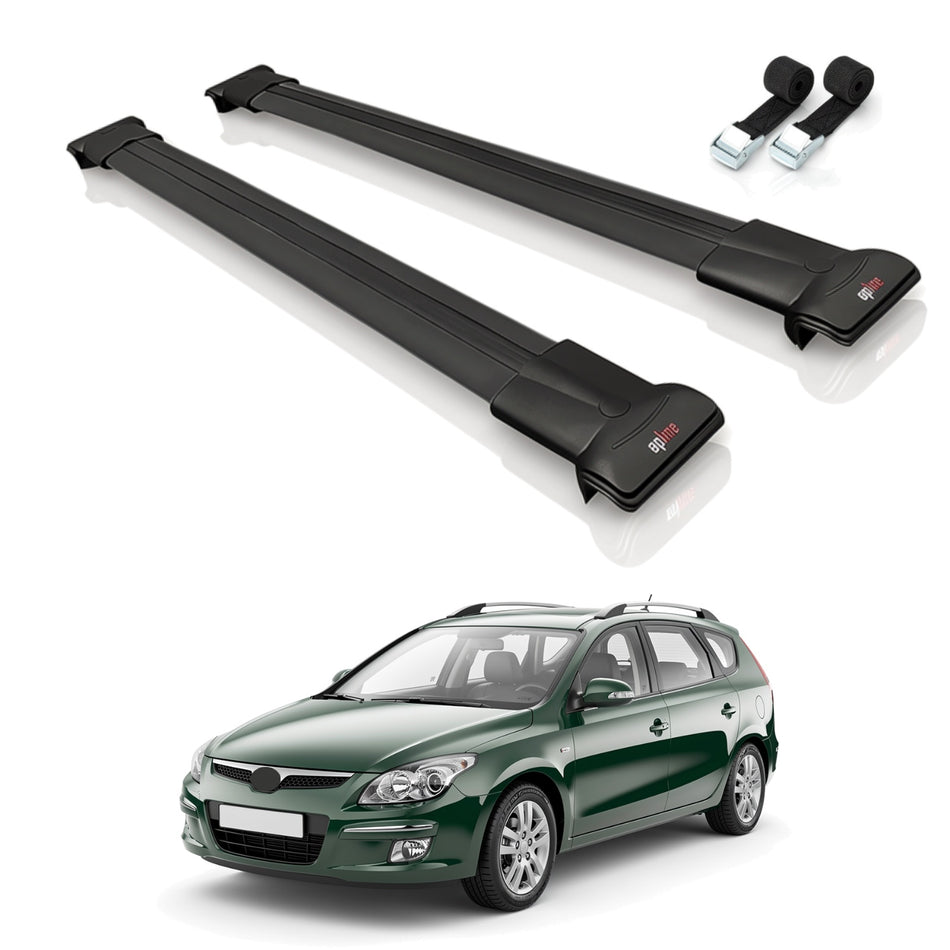 Roof Bars Compatible with Hyundai Elantra Touring (FD) 2009-2012, Black, 2 Bars with Straps