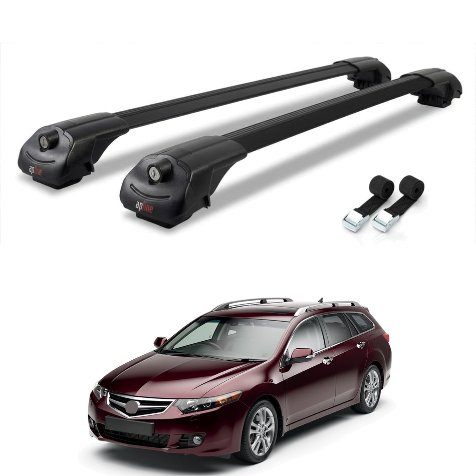 Roof Bars Compatible with Honda Accord Tourer 2008-2012, Black, 2 Bars with Straps