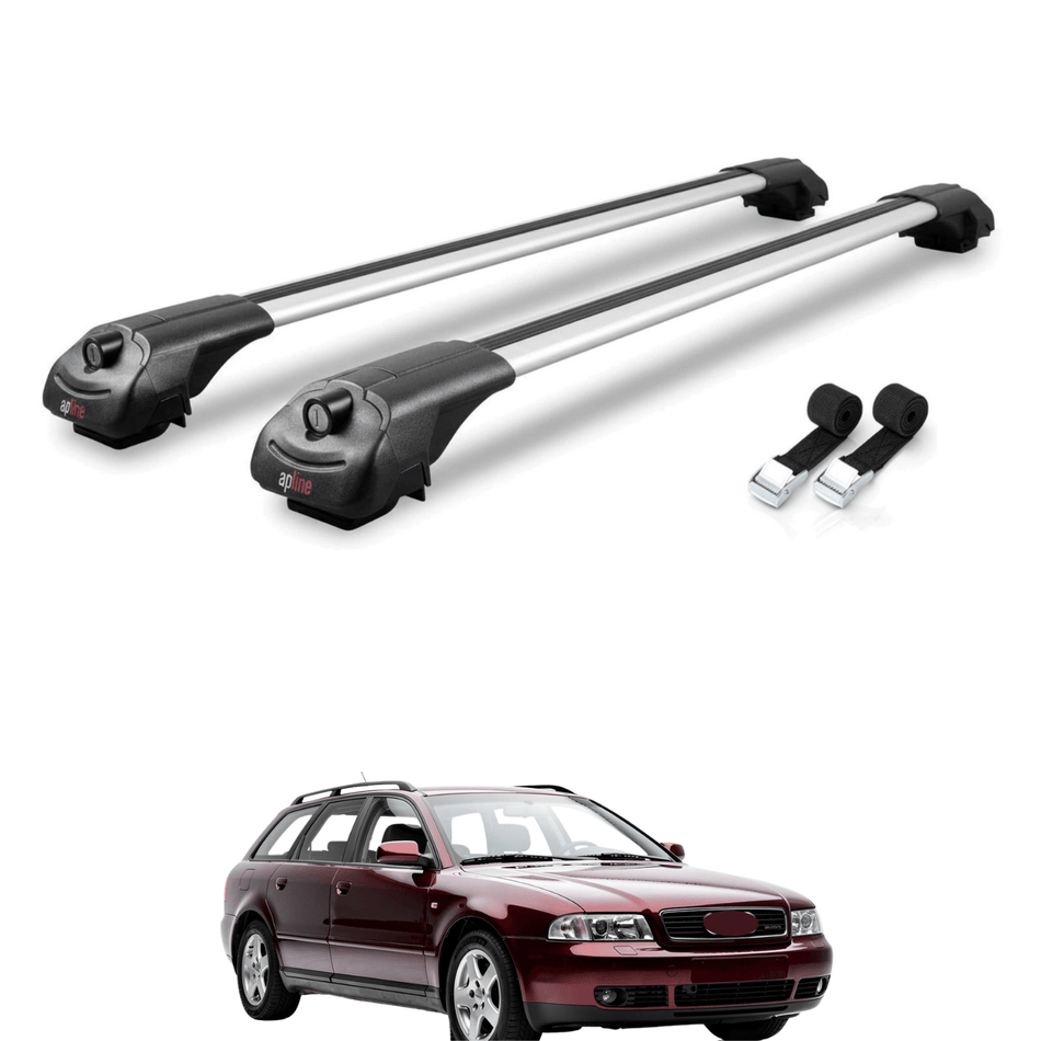 Roof Bars Compatible with Audi A4 (B5) Avant 1996-2001, Grey, 2 Bars with Straps.