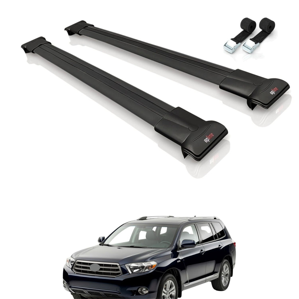 Roof Bars Compatible with Toyota Highlander (XU40) 2008-2013, Black, 2 Bars with Straps