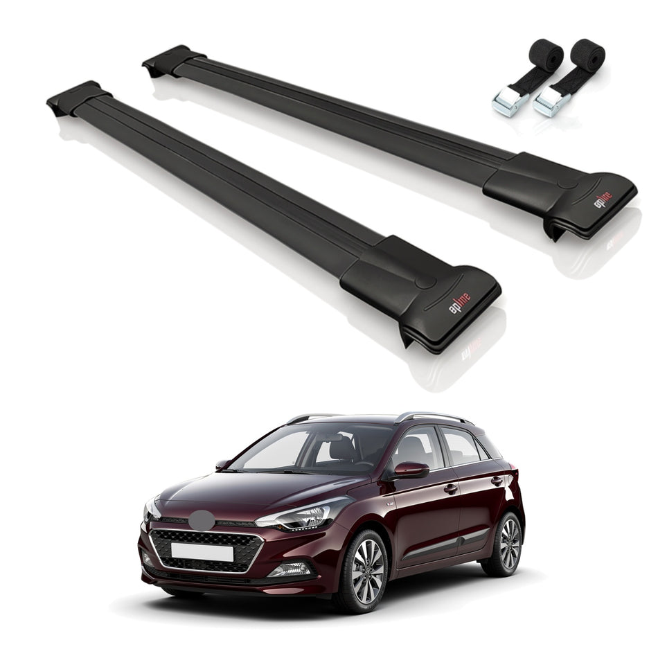 Roof Bars Compatible with Hyundai i20 II Active 2015-2019, Black, 2 Bars with Straps