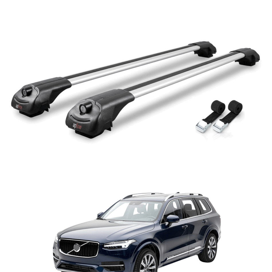Roof Bars Compatible with Volvo XC90 II 2015-2025, Grey, 2 Bars with Straps.