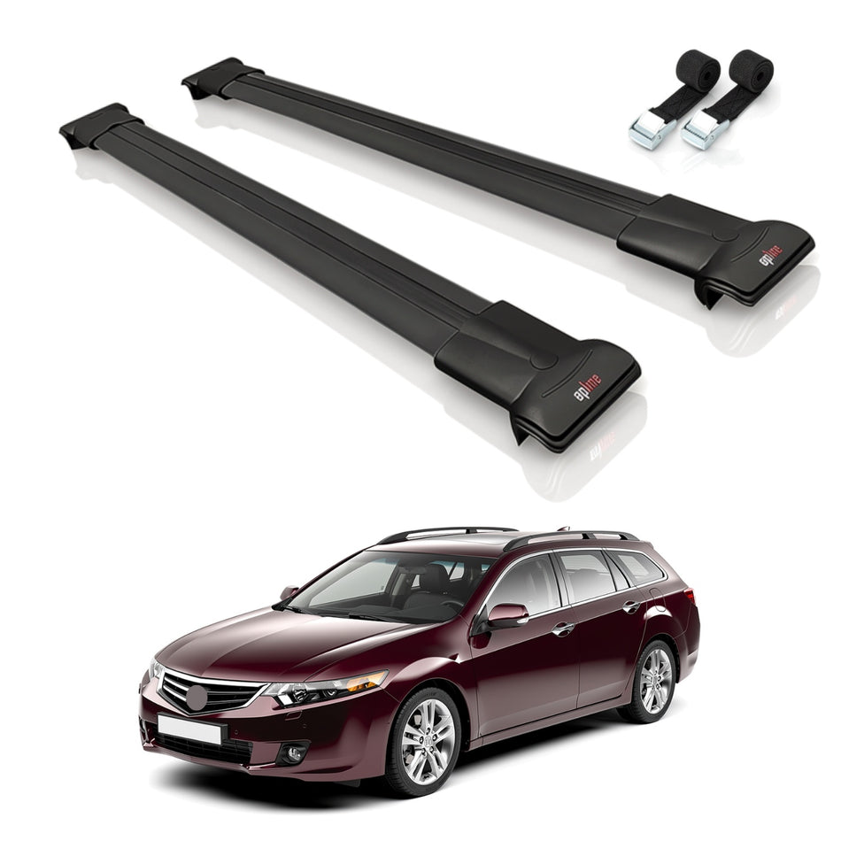 Roof Bars Compatible with Honda Accord Tourer 2008-2012, Black, 2 Bars with Straps