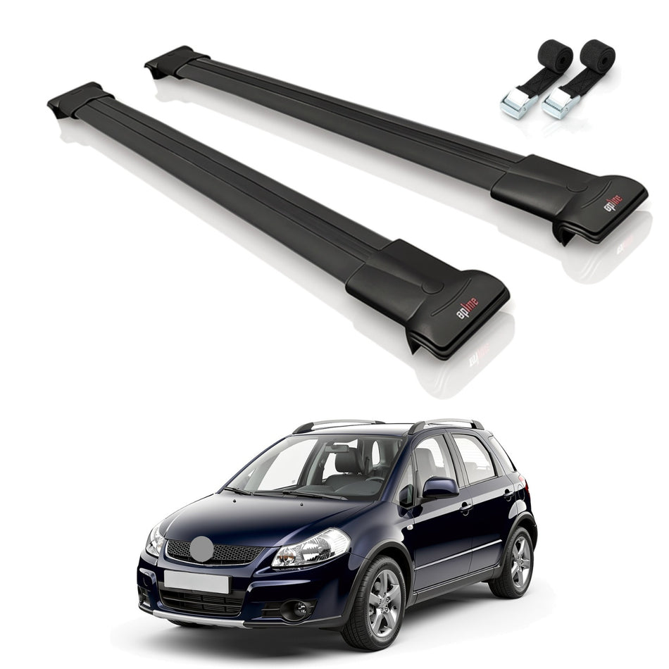 Roof Bars Compatible with Suzuki SX4 II (JY) 2006-2014, Black, 2 Bars with Straps