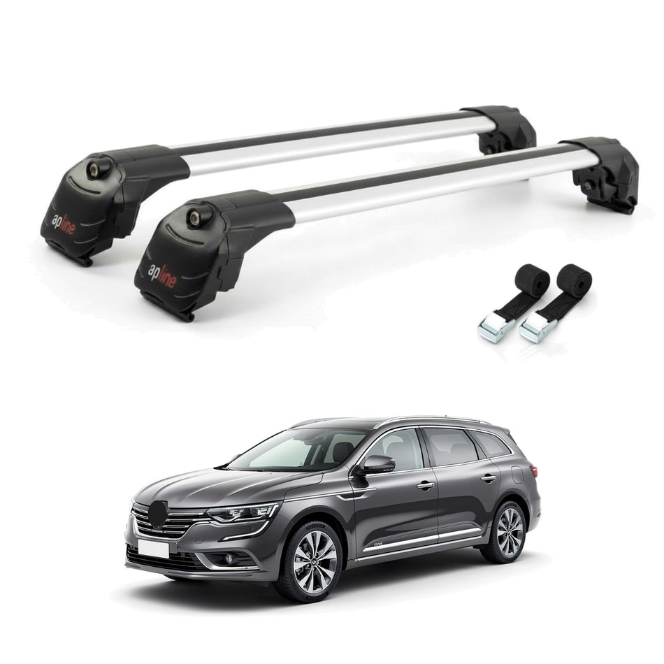 Roof Bars Compatible with Renault Samsung QM6 2017-2024, Grey, 2 Bars with Straps