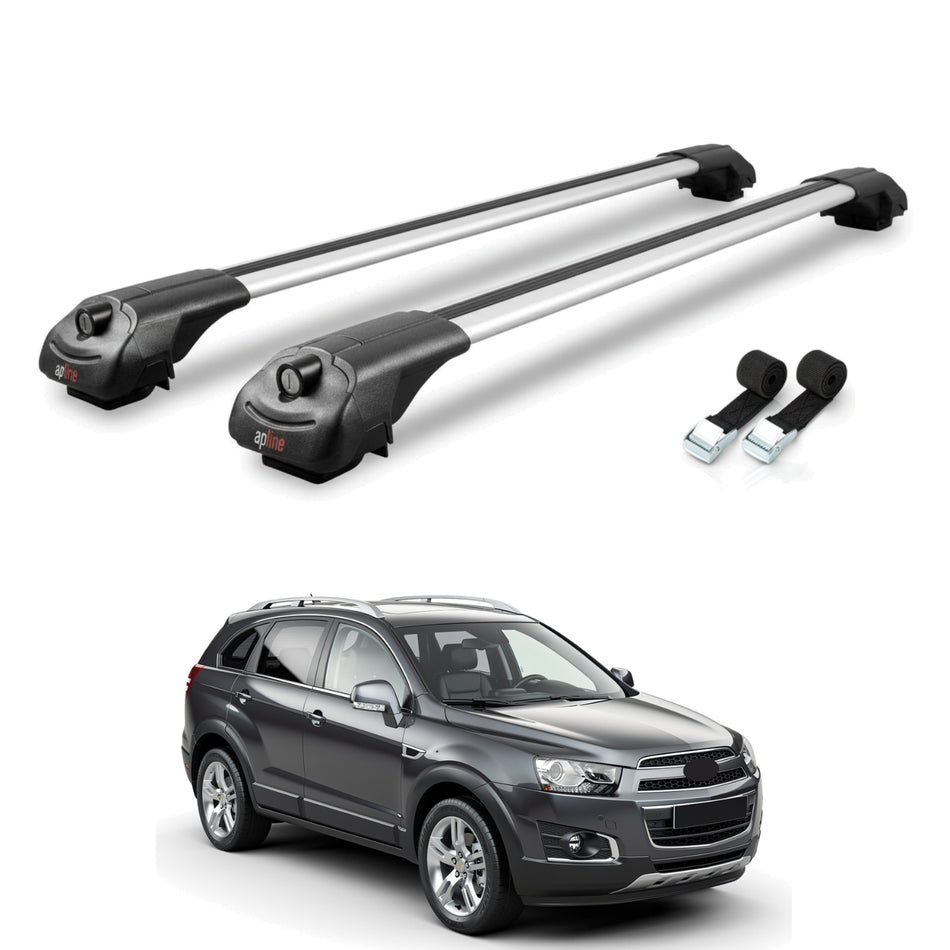 Roof Bars Compatible with Chevrolet Captiva 2011-2016, Grey, 2 Bars with Straps.