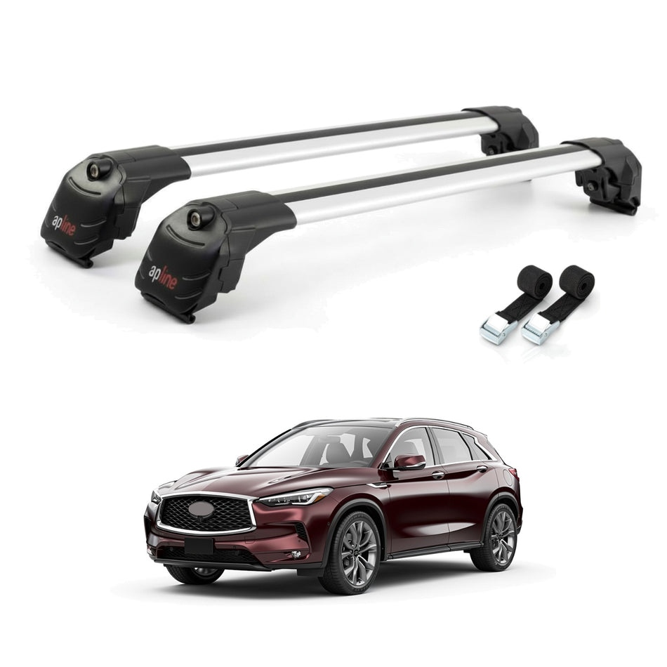 Roof Bars Compatible with Infiniti QX50 2019-2024, Grey, 2 Bars with Straps
