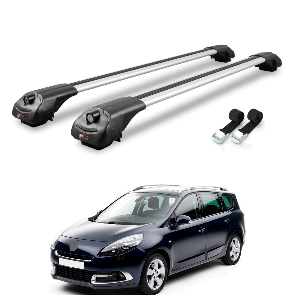 Roof Bars Compatible with Renault Grand Scenic 3 2009-2016, Grey, 2 Bars with Straps.