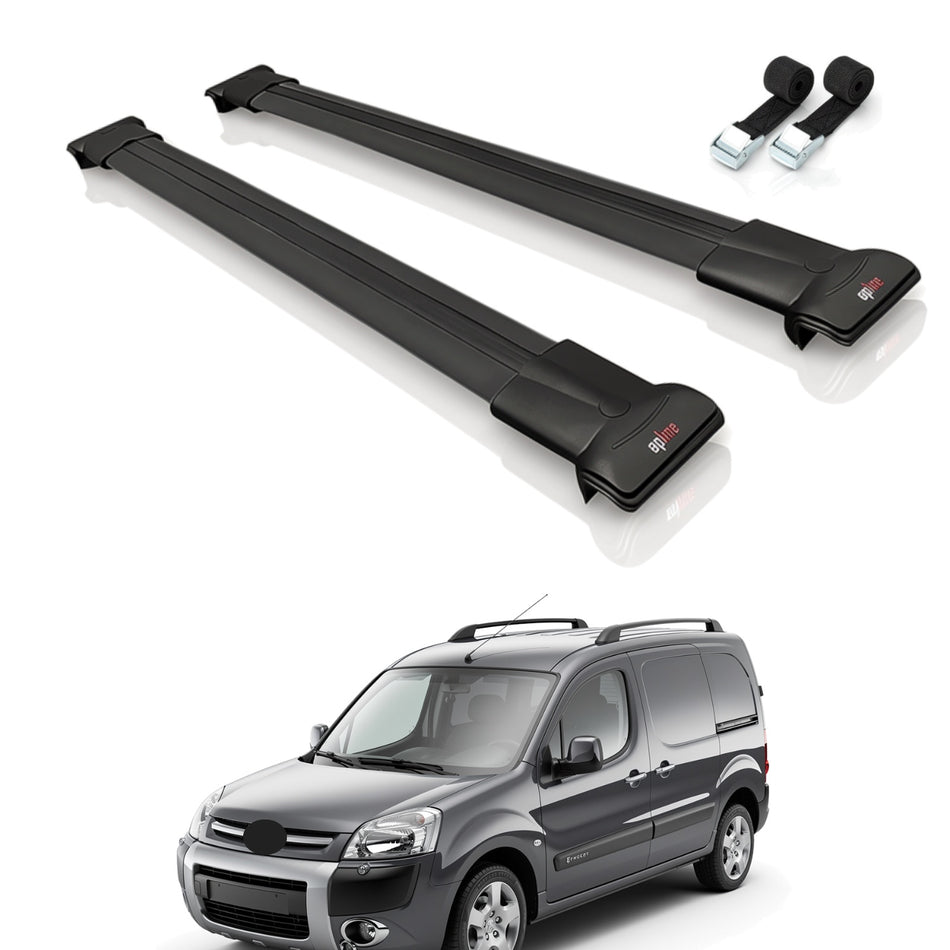 Roof Bars Compatible with Peugeot Partner Pre-Facelift 1996-2003, Black, 2 Bars with Straps