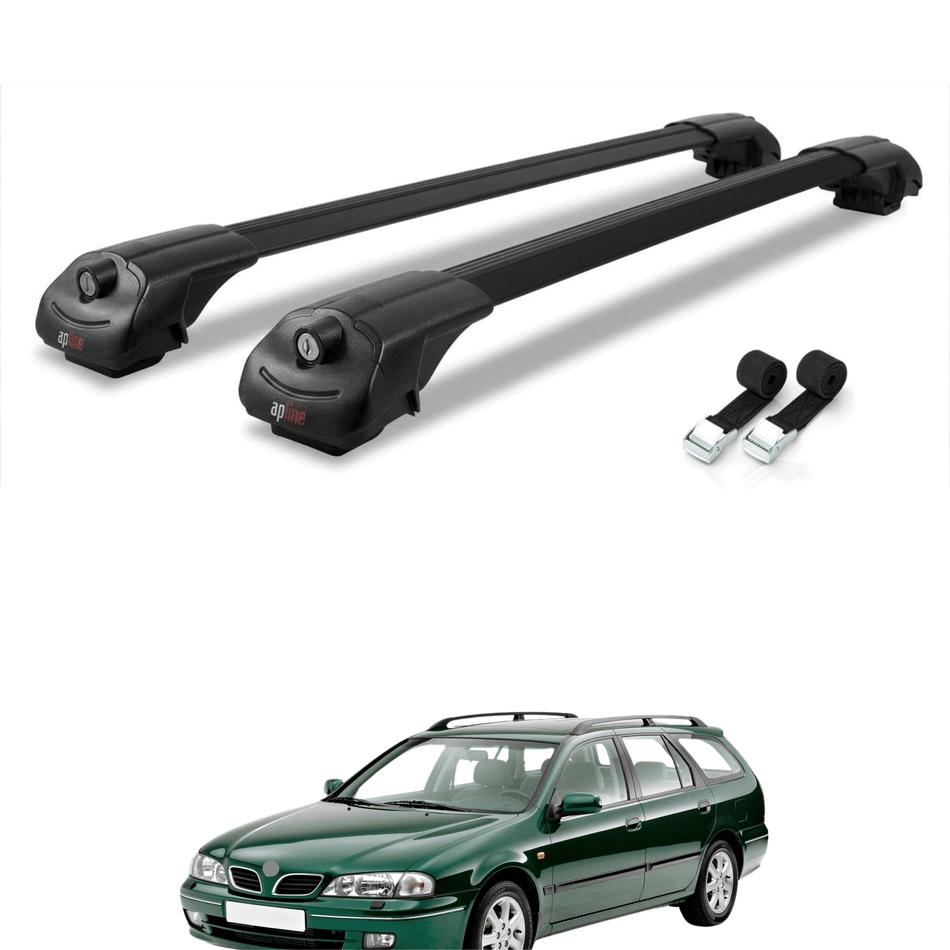Roof Bars Compatible with Nissan Primera 2 (W11) Traveller 1998-2001, Black, 2 Bars with Straps