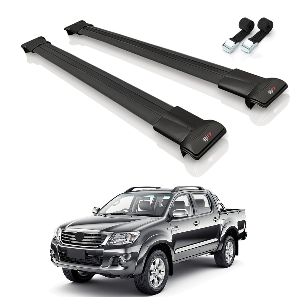 Roof Bars Compatible with Toyota Hilux 7 (AN30) 2005-2015, Black, 2 Bars with Straps
