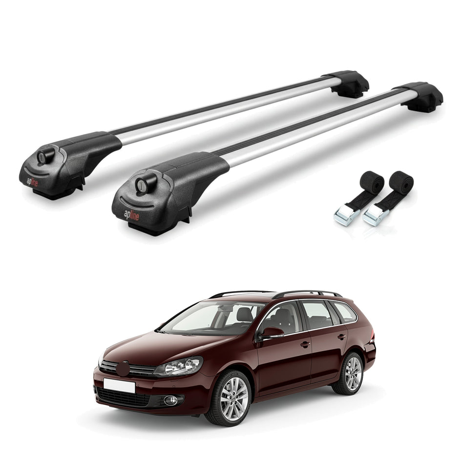 Roof Bars Compatible with VW Golf Mk6 Wagon 2010-2014, Grey, 2 Bars with Straps.