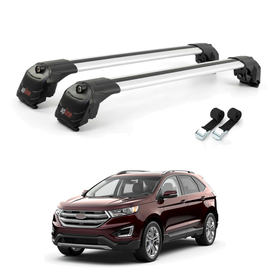 Roof Bars Compatible with Ford Edge (CD539) 2016-2021, Grey, 2 Bars with Straps