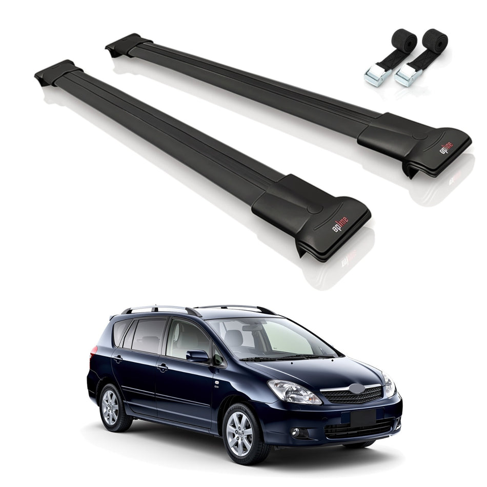 Roof Bars Compatible with Toyota Corolla Spacio 2 (E120) 2001-2007, Black, 2 Bars with Straps