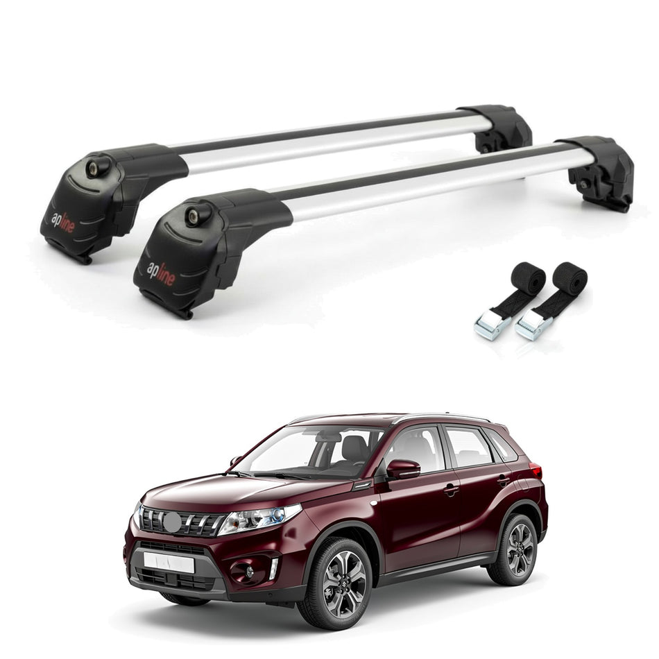 Roof Bars Compatible with Suzuki Vitara/Escudo (LY) 2015-2025, Grey, 2 Bars with Straps