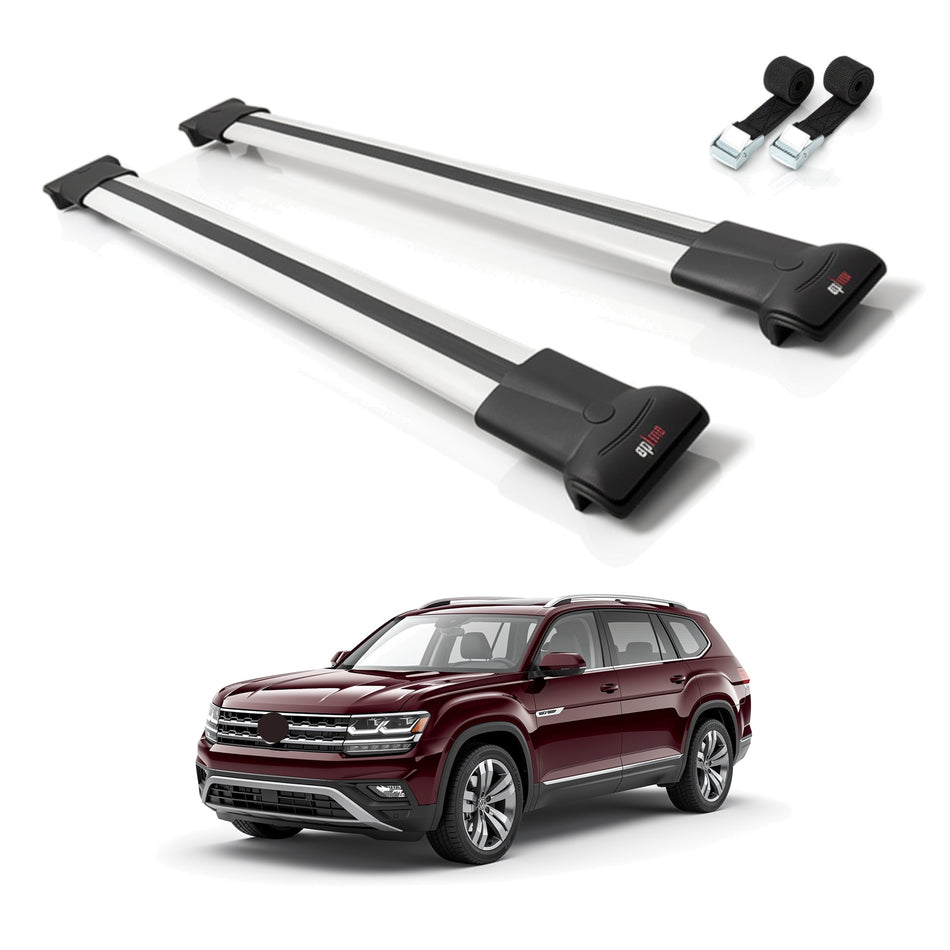 Roof Bars Compatible with Volkswagen Atlas (CA1) 2018-2025, Grey, 2 Bars with Straps