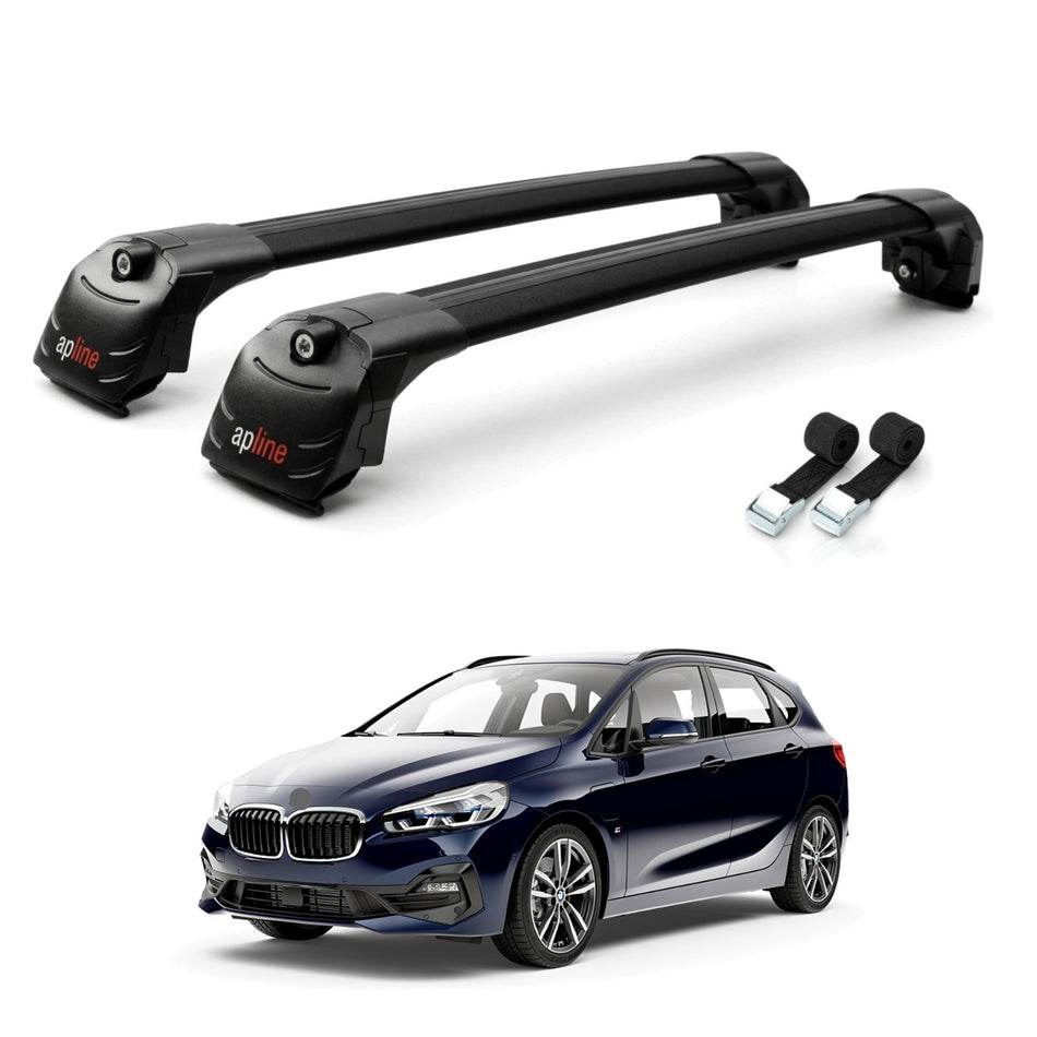 Roof Bars Compatible with BMW 2 Series Active Tourer 2022-2024, Black, 2 Bars with Straps