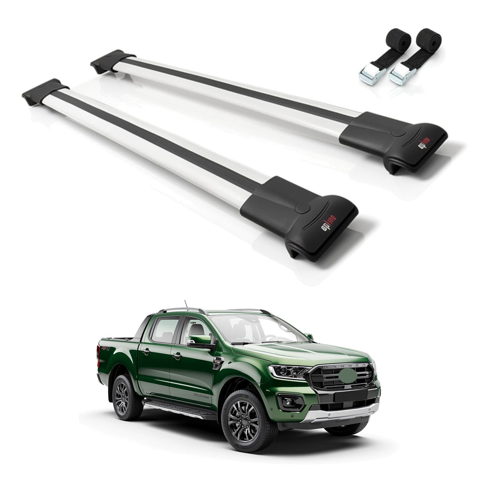 Roof Bars Compatible with Ford Ranger (P703) 2022-2024, Grey, 2 Bars with Straps