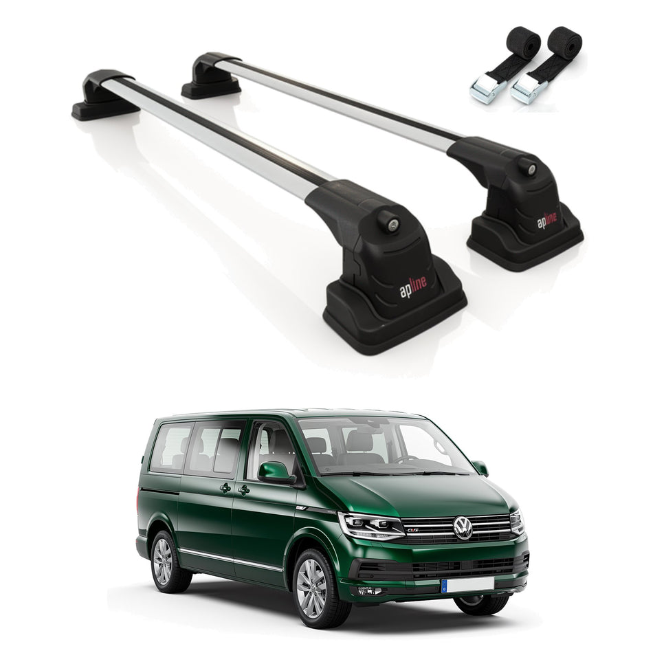 Roof Bars Compatible with Volkswagen Multivan (T6) 2016-2022, Grey, 2 Bars with Straps