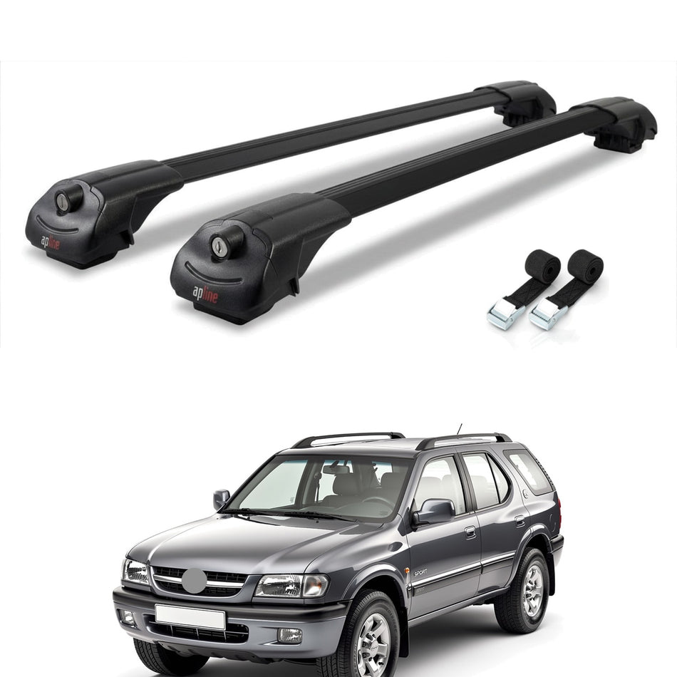 Roof Bars Compatible with Opel Frontera Sport 2 1999-2004, Black, 2 Bars with Straps