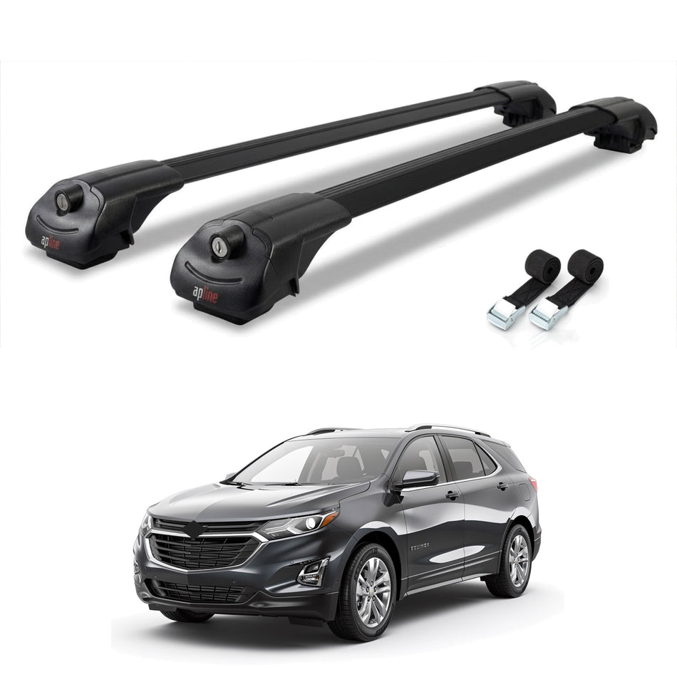 Roof Bars Compatible with Chevrolet Equinox 2018-2024, Black, 2 Bars with Straps