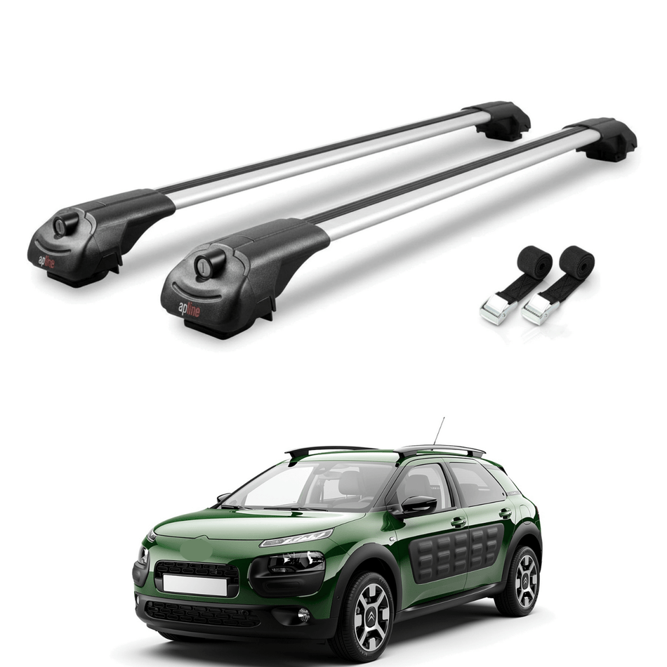 Roof Bars Compatible with Citroen C4 Cactus 2014-2021, Grey, 2 Bars with Straps.