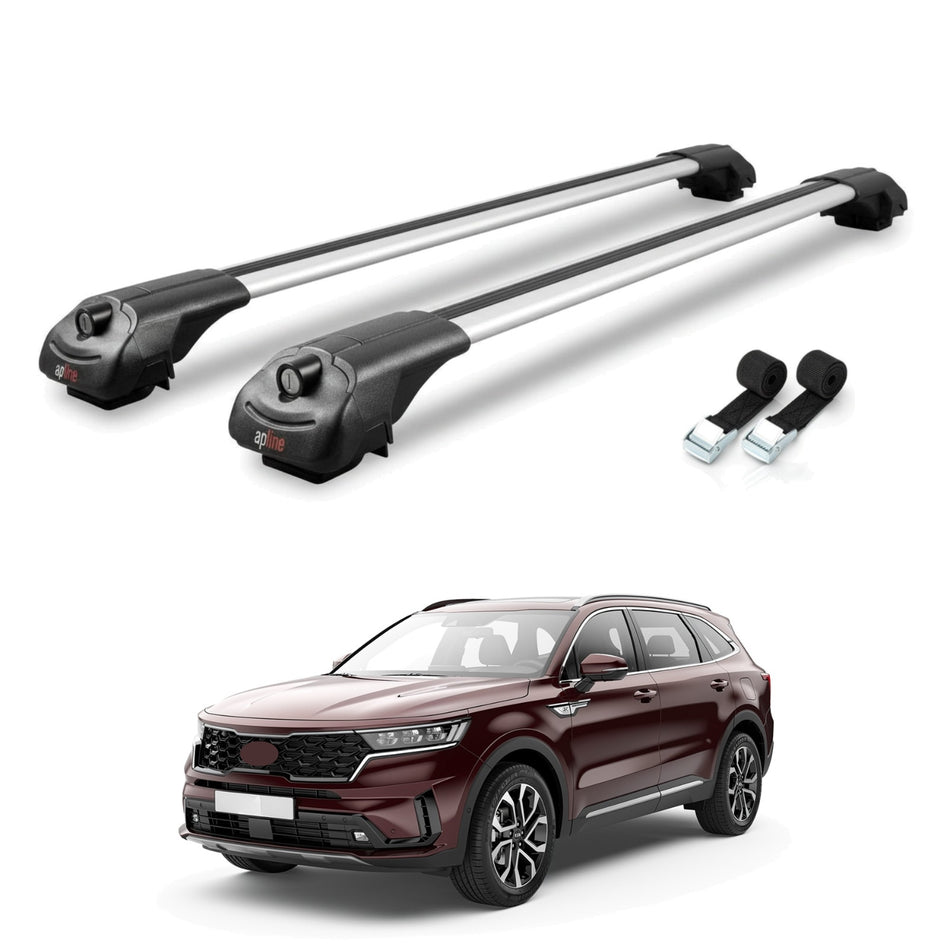 Roof Bars Compatible with Kia Sorento 4 (MQ4) X-Line 2021-2025, Grey, 2 Bars with Straps.
