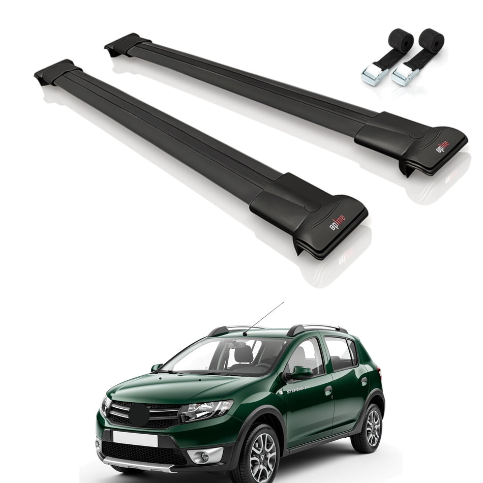 Roof Bars Compatible with Dacia Sandero Stepway 2008-2012, Black, 2 Bars with Straps
