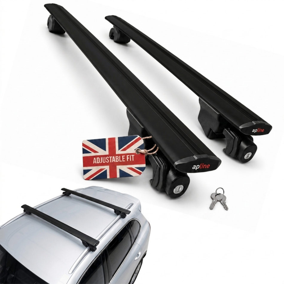 AUTOAXORY Roof Bars for Flush Roof Rails – Adjustable Aluminium Cross Bars, Pack of 2 | Black/Grey | 120 cm / 140 cm